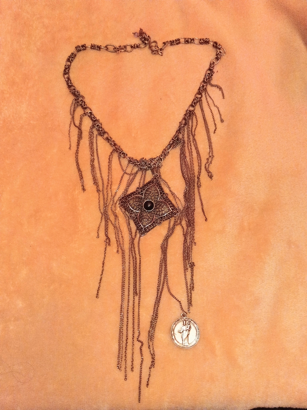 Boho Fringe Pendant Necklace in Antiqued Silver